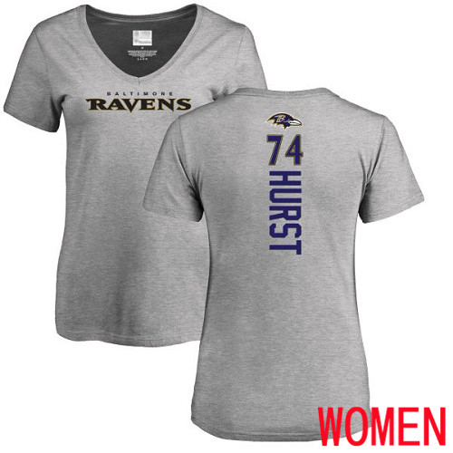 Baltimore Ravens Ash Women James Hurst Backer V-Neck NFL Football #74 T Shirt